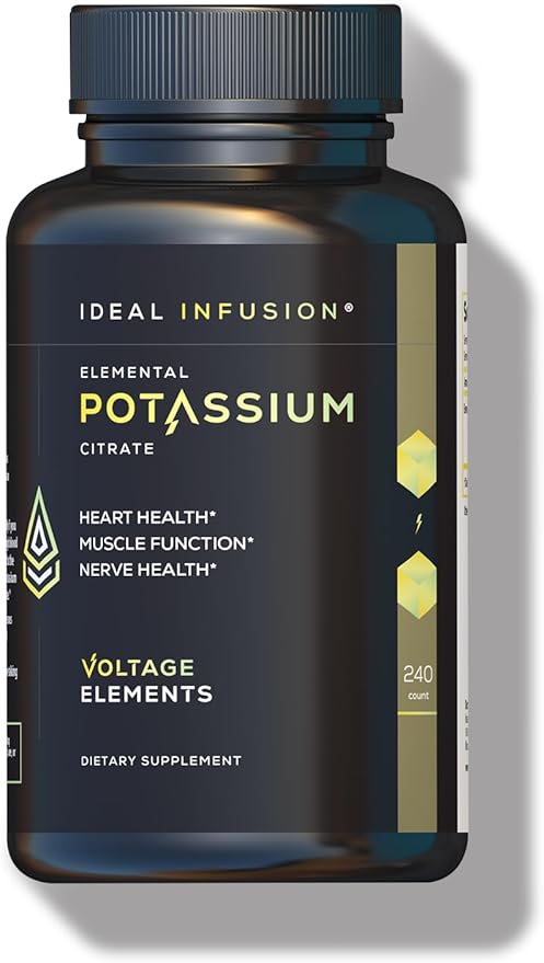 Potassium Citrate 1430mg - Heart & Kidney Health, Electrolyte Balance, Nerve Function - Elemental Potassium 500mg (240 Capsules) Vegan
