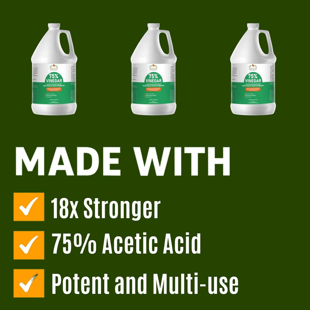 75% Vinegar Concentrated | White Vinegar for Cleaning and Garden | Horticultural, Home, and Outdoor Pure| | 4 Gallons (512 fl oz) | Max Performance 18X Power