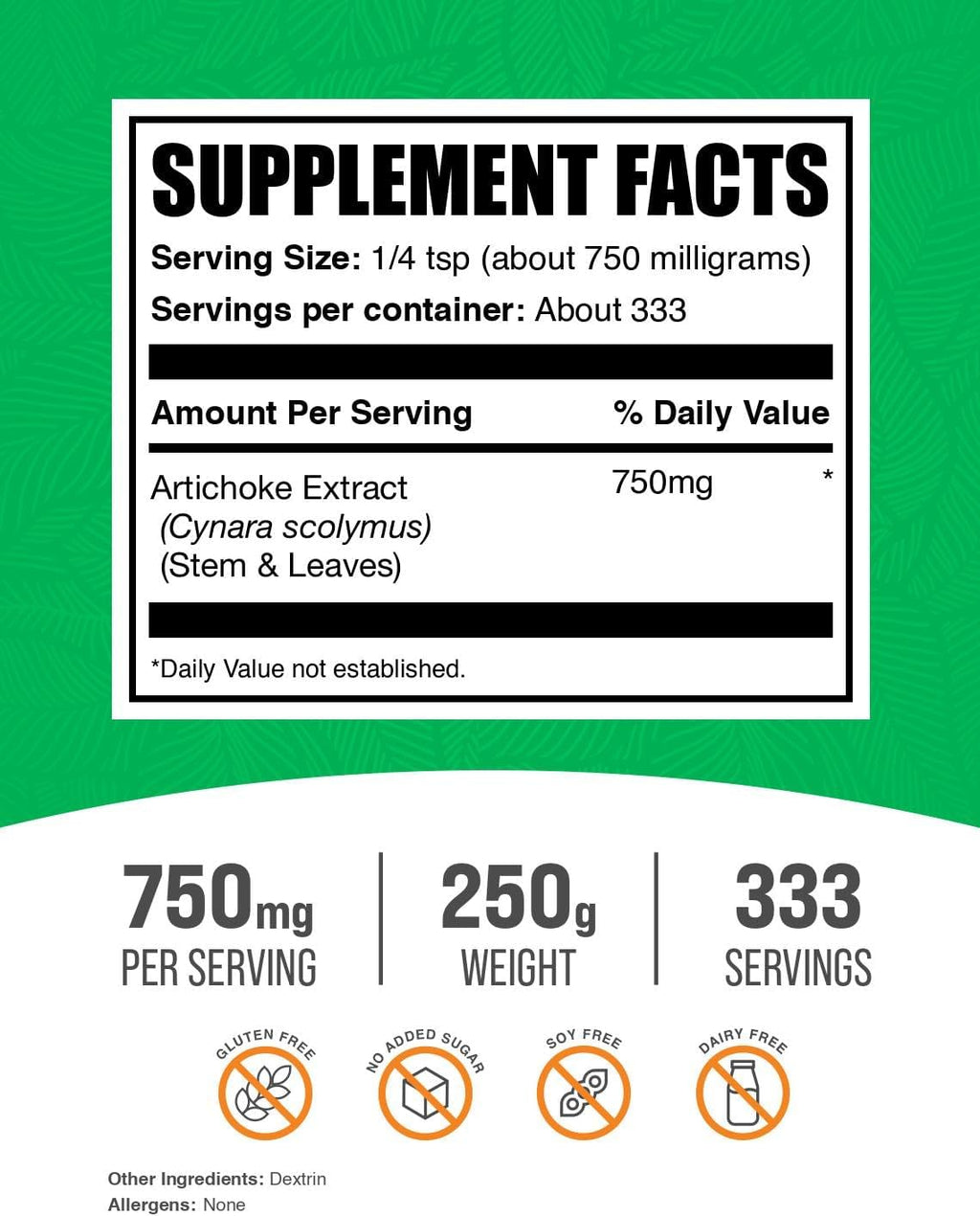 BulkSupplements.com Artichoke Extract Powder - Herbal Supplement, Artichoke Supplement - Vegan & Gluten Free, 750mg per Serving, 250g (8.8 oz) (Pack of 1)