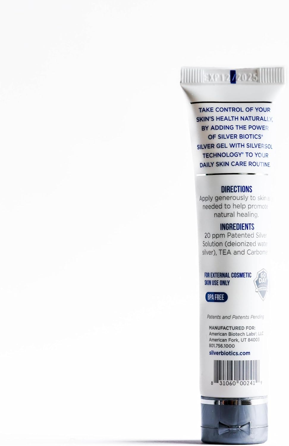 American Biotech Labs Silver Biotics Patented Multivalent SilverSol 20 PPM Soothing Skin Gel | Versatile 1.5 oz for Skin Comfort and Wellness