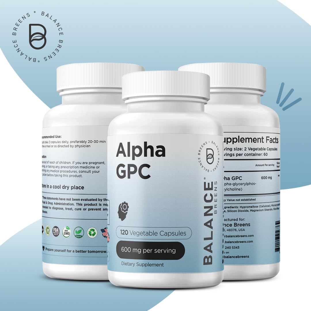 Alpha GPC Choline Supplement 600mg, 120 Veg Capsules - Advanced Memory Formula, Nootropic Brain Support (Pack of 2)
