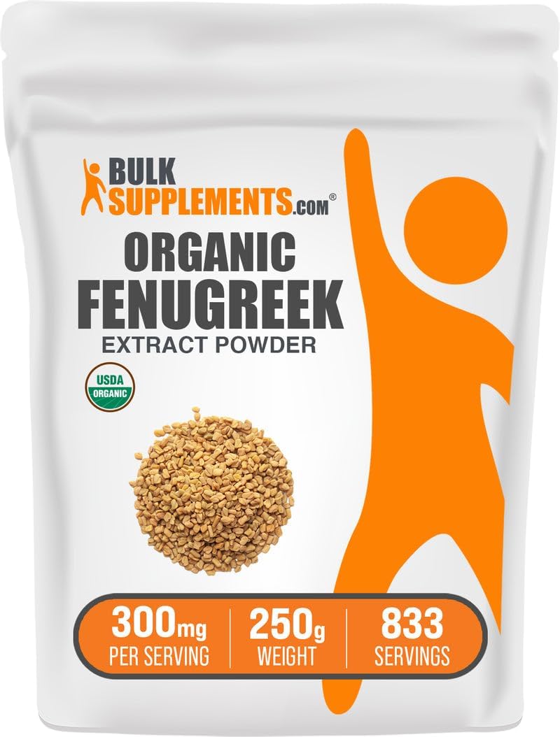 BulkSupplements.com Organic Fenugreek Extract Powder - Herbal Supplement, from Fenugreek Seeds - Gluten Free, 300mg per Serving, 250g (8.8 oz) (Pack of 1)