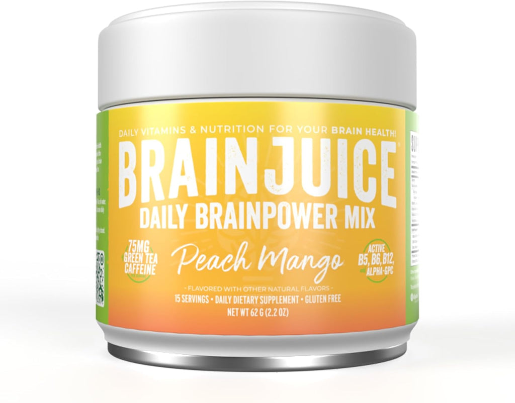 BrainJuice Active Peach MangoDaily BrainPower Mix - 15 Servings (2.2 Oz, Peach Mango)