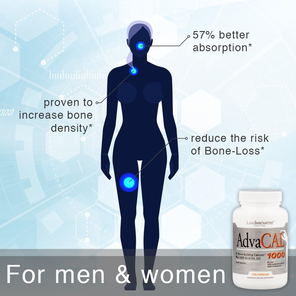 Lane Innovative - AdvaCAL 1000, Advanced Calcium Supplement, Easy to Swallow Extra Small Capsule, Supports Increased Bone Density (50 Servings)