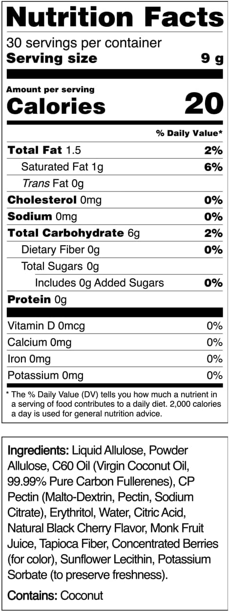C60 Power Gummies, 1 Box Sugar Free Tart Cherry - 99.99% Pure, Sublimated C60Carbon Fullerenes and Organic Coconut Oil, Made in The USA, Supports Energy & Mental Clarity (30 Count)