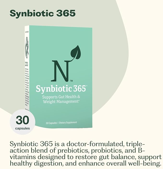 Synbiotic 365 Triple Action Prebiotics and Probiotics for Women & Men | Supplement with B Vitamins, Biotin & Niacin | Gluten Free, Non-GMO & Vegan | 20 Billion CFU | 30 Servings
