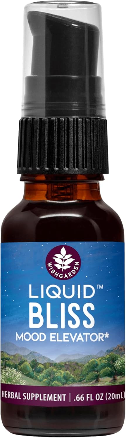 WishGarden Herbs Liquid Bliss Mood Elevator - Plant-Based Herbal Mood Support Supplement, Natural Mood Booster with Organic Cacao, Cotton Root, Passionflower, Increases Sense of Connection, .66oz