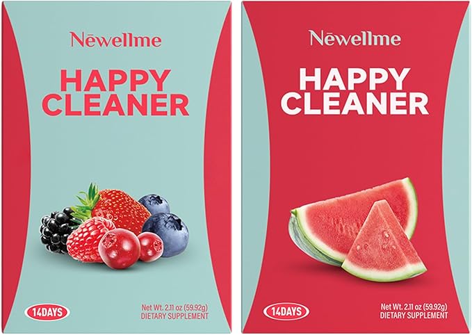 NEWELLME Happy Cleaner Digestive Supplement Powder, Gut Health Drink Mix with Probiotics, Digestive Enzymes & Fiber, Supports Digestion and Bloating, Watermelon & Berry Variety, 28 Sachets (2 Boxes)