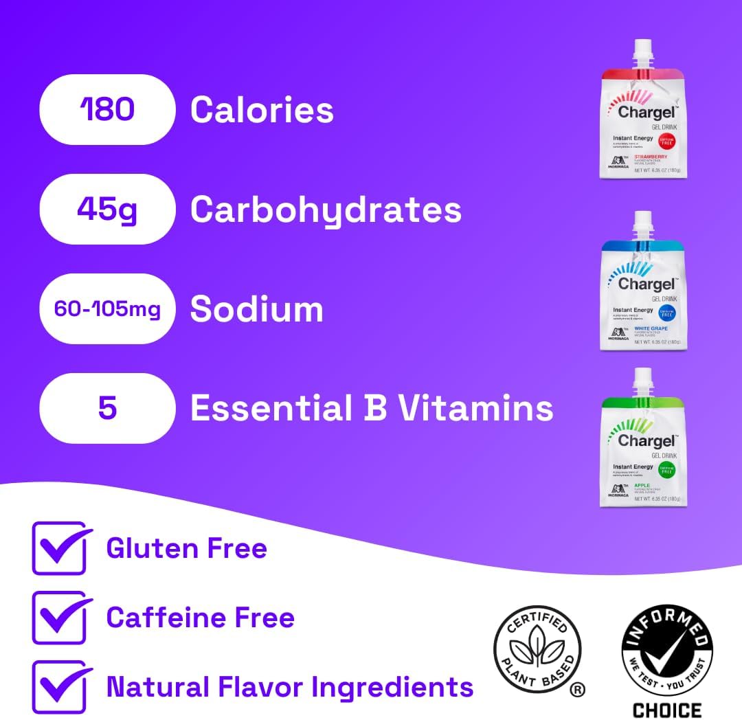 Variety Value, Caffeine-Free Instant Energy Gel Running, Biking, Workout, Hiking Essentials for Women & Men, Gifts for Runners - Carbs Vitamins, Gluten Free - Pack of 18 Gels - 6.35oz Each
