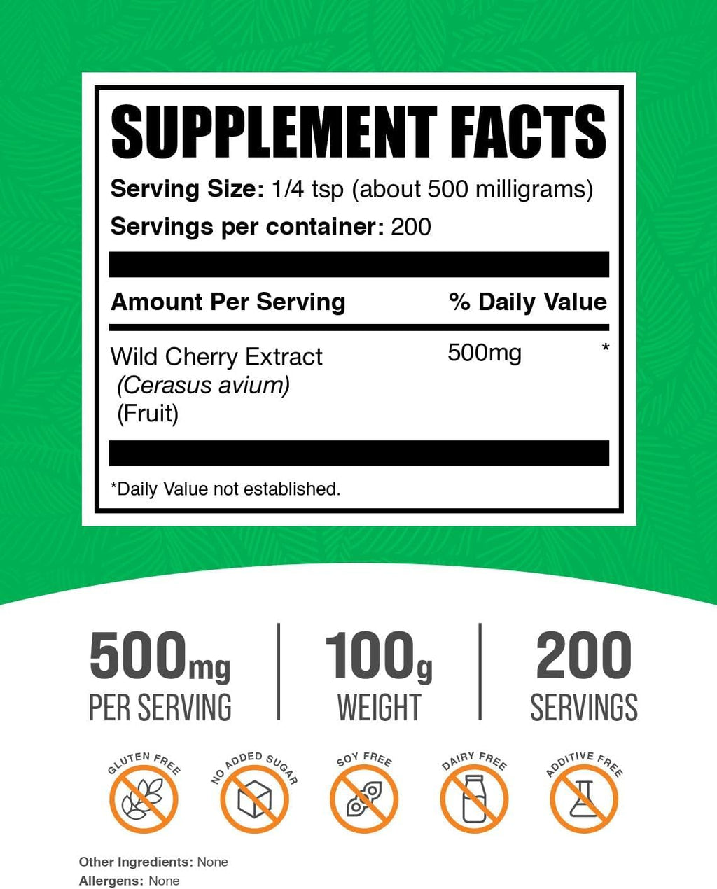 BulkSupplements.com Wild Cherry Extract Powder - Cherry Supplement, Herbal Supplement - Gluten Free, 500mg per Serving, 100g (3.5 oz) (Pack of 1)