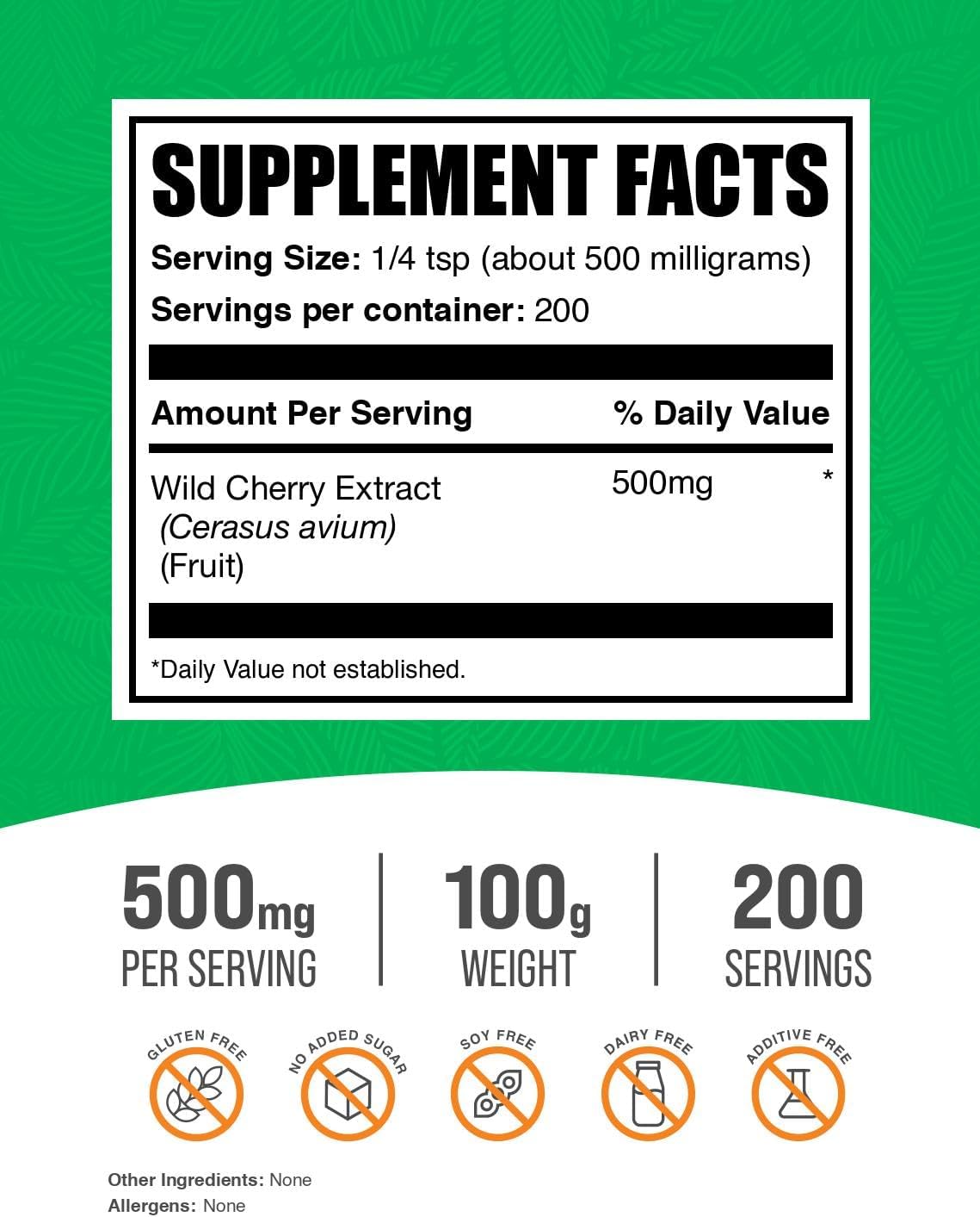 BulkSupplements.com Wild Cherry Extract Powder - Cherry Supplement, Herbal Supplement - Gluten Free, 500mg per Serving, 100g (3.5 oz) (Pack of 1)