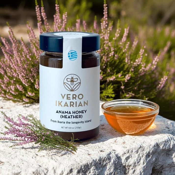 Greek Superherbs - Ikaria Honey, Heather (Anama) 250g (8.8 oz) - 100% Organic, Raw, Unfiltered Blue Zone Longevity Honey with Earthy Flavor - Antioxidant Rich Superfood for Wellness, Energy & Immunity Support