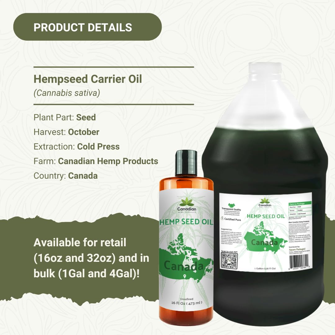 Hemp Seed Oil Direct from Canada - Hemp Seed Oil for Hair, Skin, Body - 1 Gallon