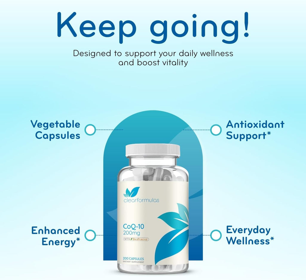 CoQ10 200mg with BioPerine - Enhanced Absorption Coenzyme Q10 200mg Potent Antioxidant for Heart Energy and Aging Support - High Stability CoQ10 Ubiquinone Caps - Made in a cGMP US Lab (200 Servings)