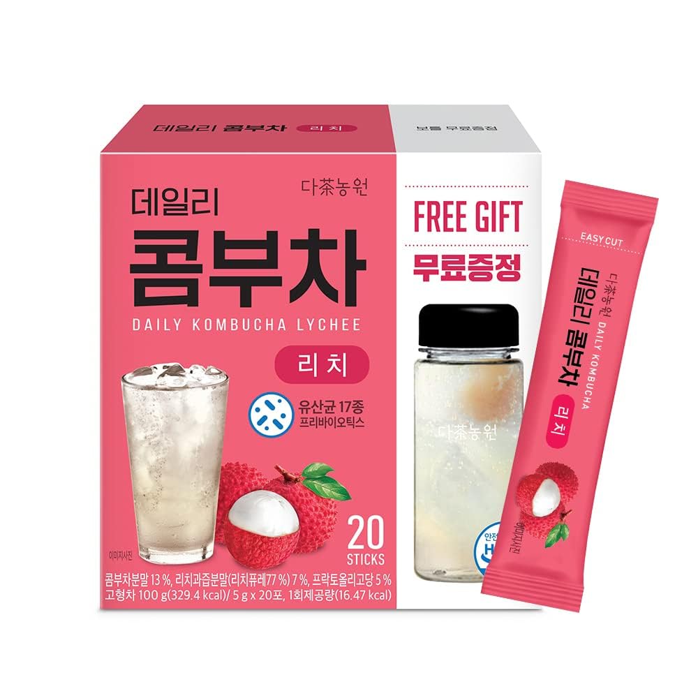 KAYFOOD-Kombucha-Lychee-Garden-Daily Zero Sugar, Diet, Gut Healthy Sparkling Beverage, Fermented Korean Drinks for Iced Tea Hot Tea, Workout T (20ST)