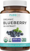 Certified Organic Blueberry Extract Capsules - High Potency 10:1 Blueberry Supplement with 5000mg Herbal Equivalent for Wellness Brain & Immune Support - Vegan Non-GMO & Lab Verified (2 Month Supply)