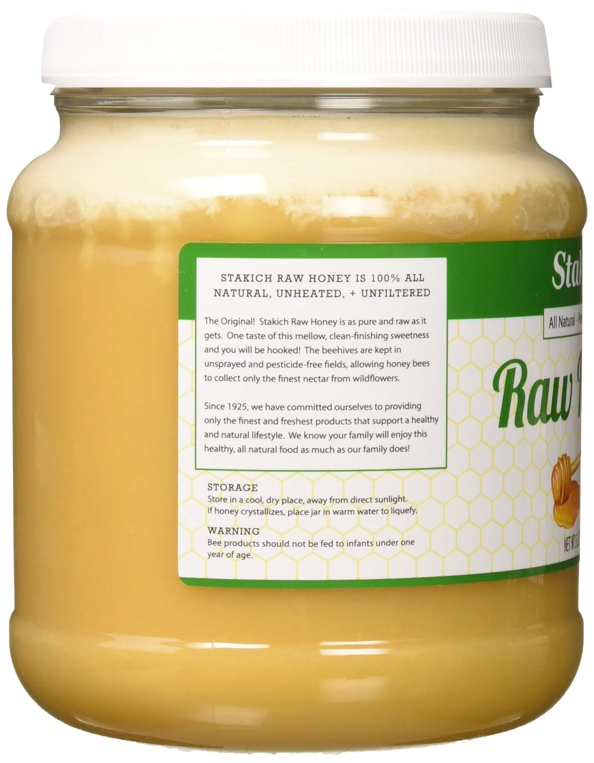 Stakich Raw Honey - Pure, Unprocessed, Unheated, Kosher - 40 Ounce