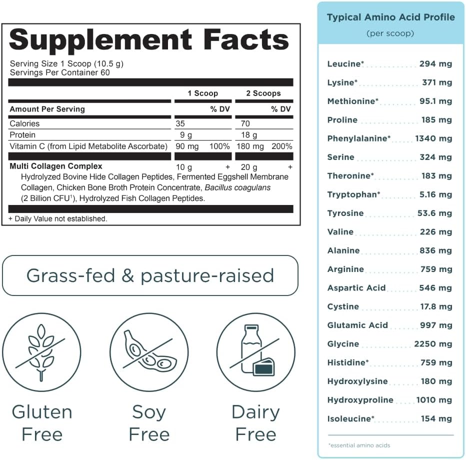 Ancient Nutrition Collagen Peptides Powder, Multi Collagen Protein, Women & Men, Vitamin C, Probiotics, Hydrolyzed Collagen, Supports Skin, Joints, Gut Health, Vanilla, 60 Servings