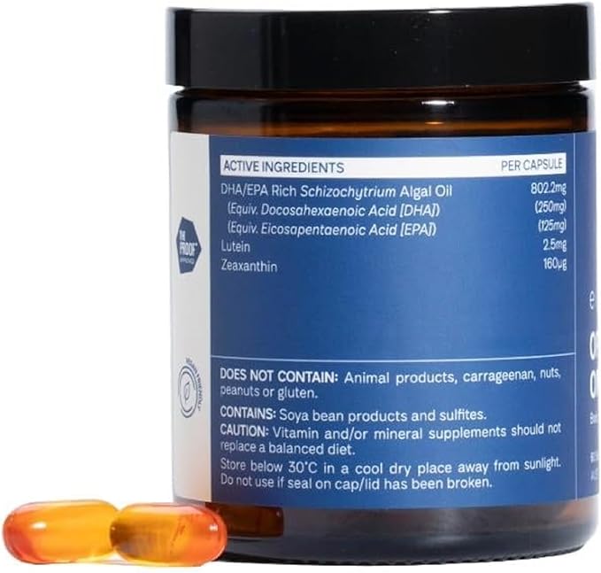 eimele | Optimal Omega+ | Plant-Based Omega-3 EPA & DHA | Supplement for Brain, Eye & Heart Health | Antioxidant Support for Cognitive Function & Wellbeing | Non-GMO | Vegan | 60 softgel Capsules