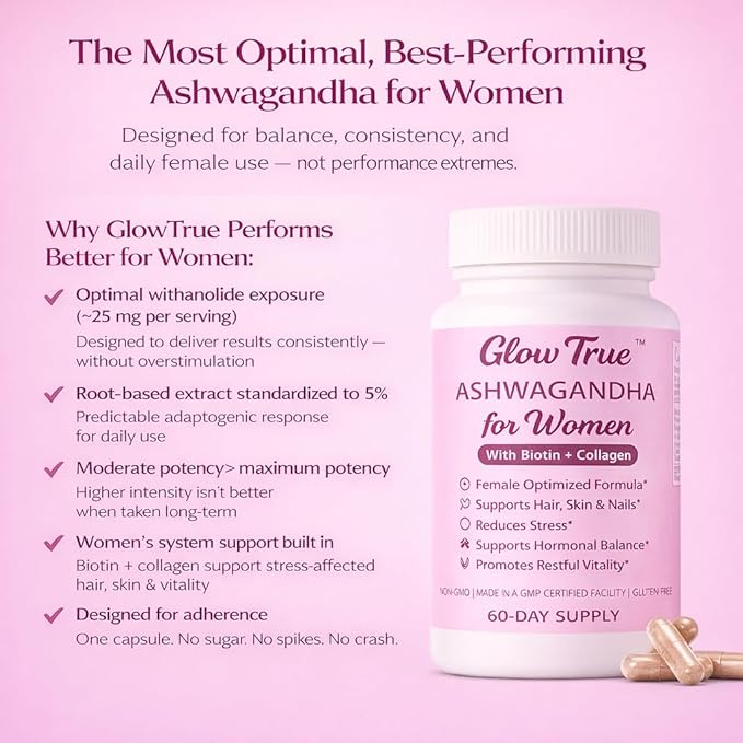 Ashwagandha for Women with Biotin & Collagen – 500mg Female-Optimized Stress & Hormone Support, Hair Skin & Nails – Non-GMO, Gluten-Free Capsules, 60 Count - 2-Month Supply