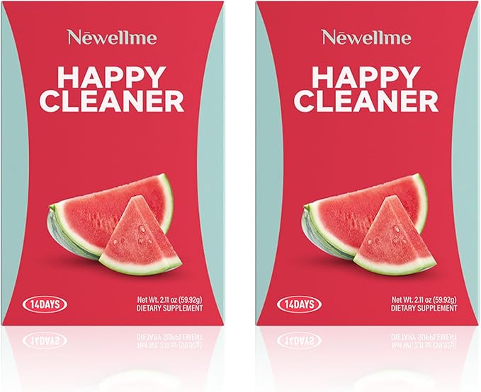NEWELLME Happy Cleaner Digestive Supplement Powder, Gut Health Drink Mix with Probiotics, Digestive Enzymes & Fiber, Supports Digestion and Bloating, Watermelon Flavor, 28 Sachets (2 Boxes)