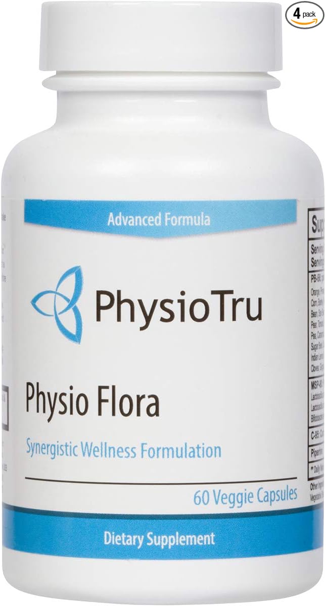 Physio Flora Curcumin Piperine, Probiotics and Prebiotics for Gut, 60 Veggie Capsules (4 Pack)