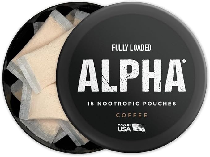 Fully Loaded Alpha Nootropic Pouches (Coffee) - 5 Cans - 15 Pouches per can - Effective Nootropic Delivery, Nic Pouch Replacement - Faster Absorption, Alpha GPC, L-Tyrosine, GABA
