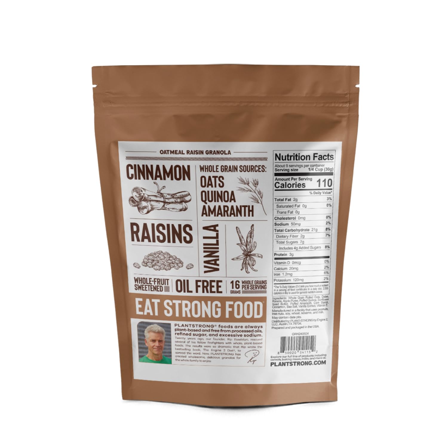 PLANTSTRONG Classic Oatmeal Raisin Cookie Granola Snack Mix - Whole Grain, Naturally Sweetened With Fruit, Plant Based, Oil Free - Pack of 4 x 9oz Bags