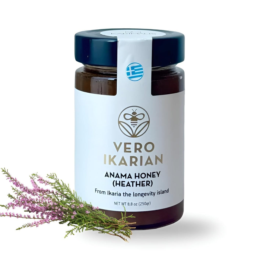 Greek Superherbs - Ikaria Honey, Heather (Anama) 250g (8.8 oz) - 100% Organic, Raw, Unfiltered Blue Zone Longevity Honey with Earthy Flavor - Antioxidant Rich Superfood for Wellness, Energy & Immunity Support