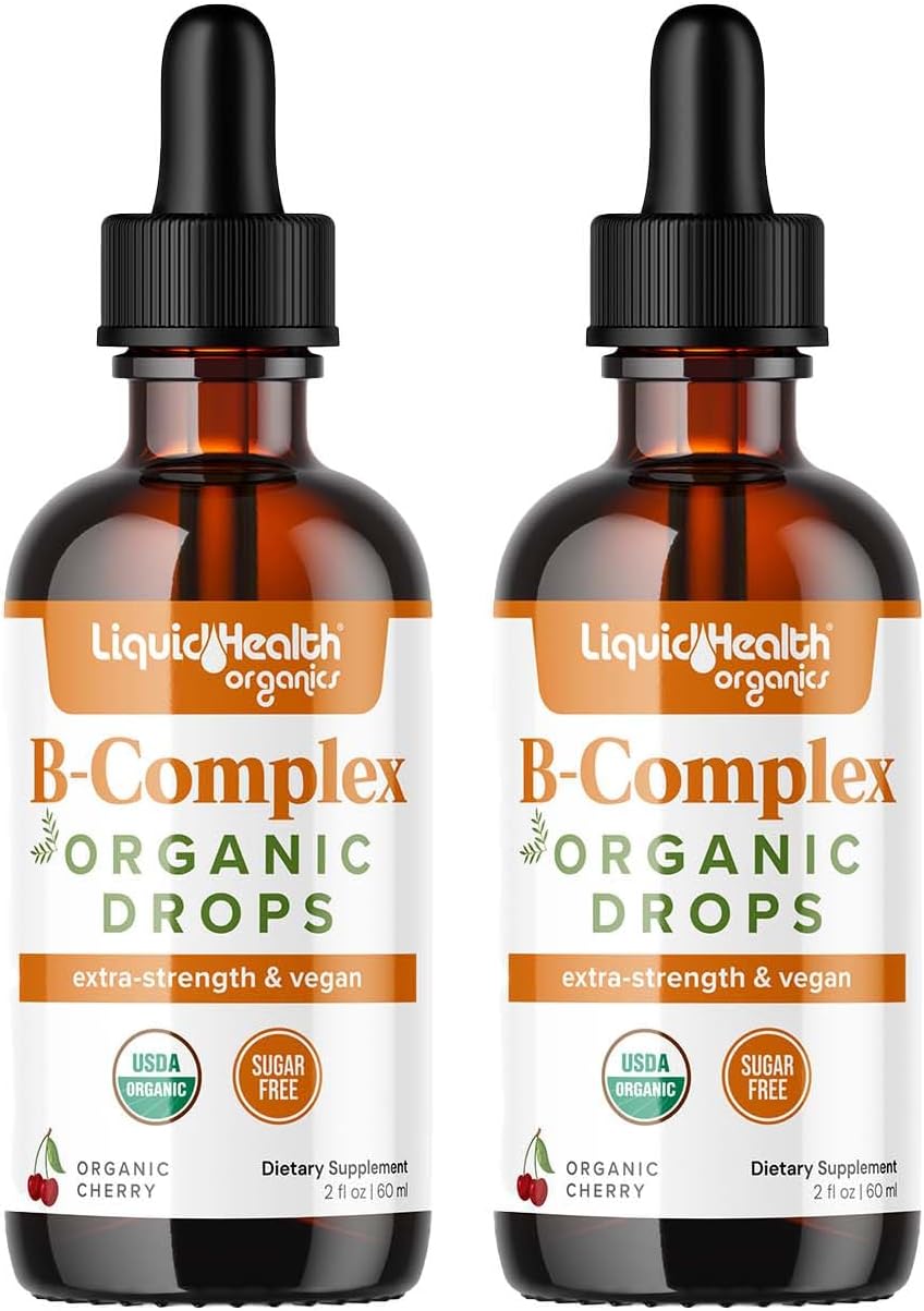 LIQUIDHEALTH USDA Organic Vitamin B Complex Drops for Men & Women - Natural Energy, Improved Focus, Memory & Mood, Immune Support, Metabolism Boost - USA Made, Extra Strength, No Sugar, Vegan (2 Pack)