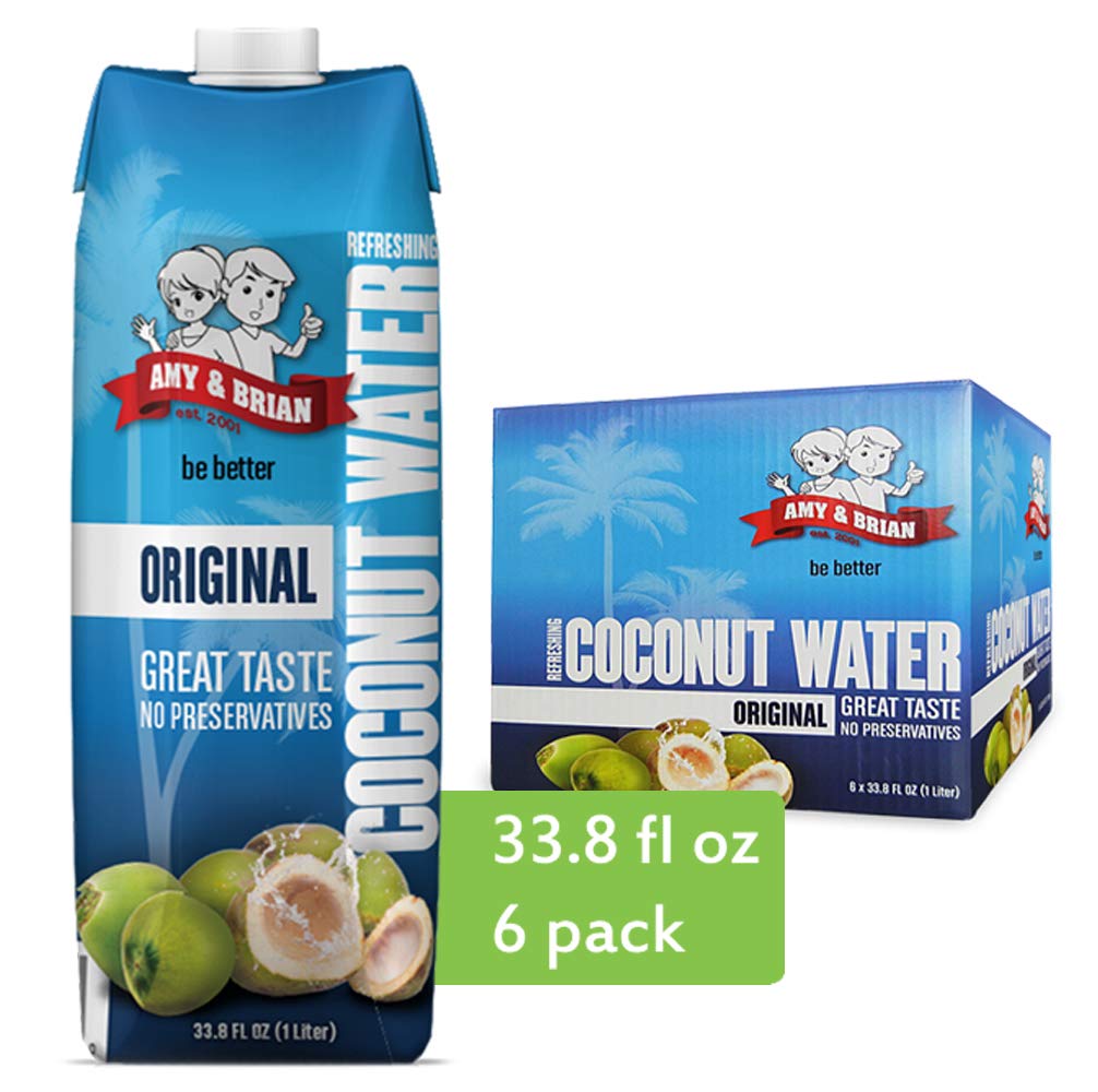 Amy & Brian Pure Coconut Water, 1 Liter (Pack of 6), Best Tasting Coconut Water, Non-GMO & No Added Sugar, Refreshing & Hydrating Real Coconut Water