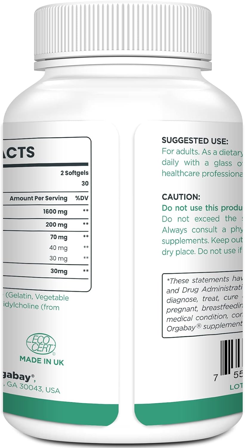 Orgabay Liposomal Quercetin Phytosome 1600 mg,Bromelain 200mg,Zinc 30mg,Vitamin C Turmeric 40 mg,Highest Absorption,Quercetin Complex, 120 Softgels