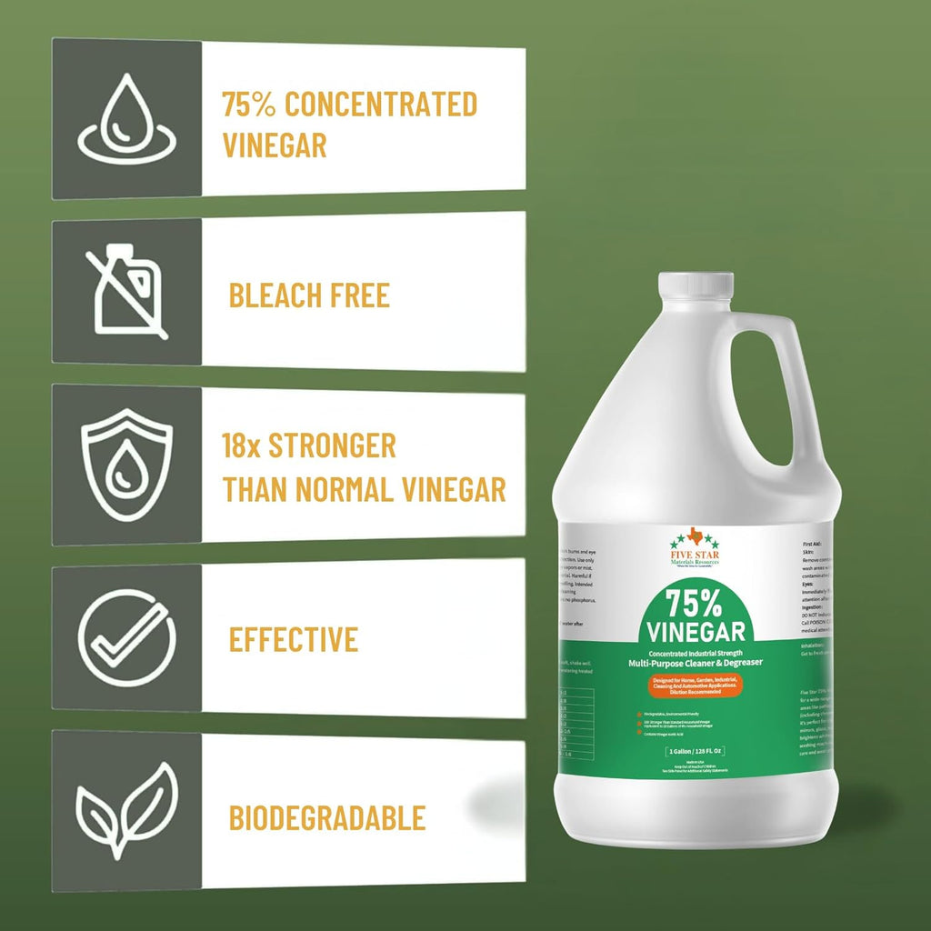 75% Vinegar Concentrated | White Vinegar for Cleaning and Garden | Horticultural, Home, and Outdoor Pure| | 4 Gallons (512 fl oz) | Max Performance 18X Power