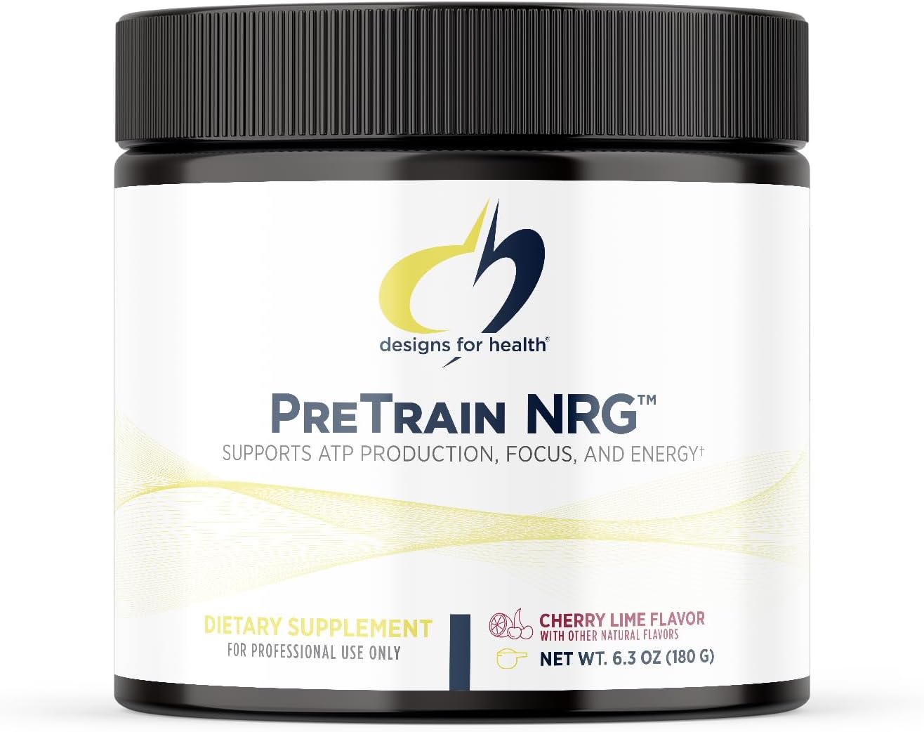 Designs for Health PreTrain NRG Drink Mix - Pre-Workout Powder with Creatine + Green Coffee - Supports Focus, Power + Mental Energy in Athletes - None-GMO, Cherry Lime Flavor (20 Servings / 180g)