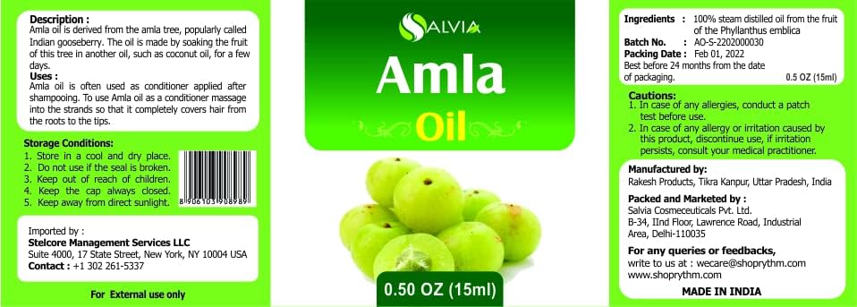 Amla (Emblica Officinalis) Essential Oil 100% Pure & Natural Undiluted Uncut Oil | Use for Aromatherapy | Therapeutic Grade (15 ML) (15 ml (0.50 Ounce) with Dropper)