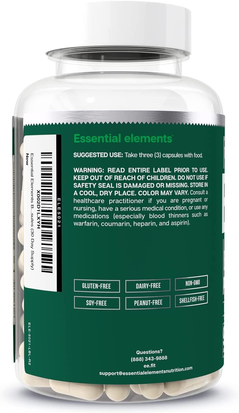 Essential Elements Bone Boost Bone Health Supplement - Bone Support and Calcium Supplement with Vitamin D 3, K2, Cissus Quadrangularis for Bone Strength - 180 Capsules (60 Day Supply) (2-Pack)