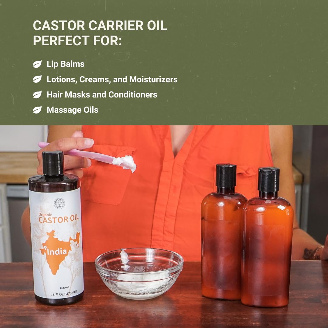 Organic Castor Oil Direct From India - Cold Pressed Castor Oil For Face - Hexane Free (16 oz)