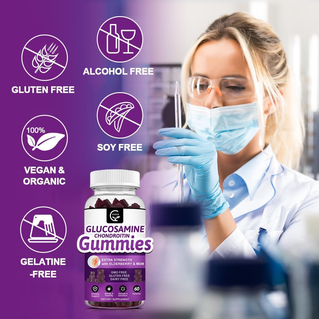 Glucosamine Chondroitin Gummies with MSM & Elderberry – Extra Strength Mobility & Flexibility Support, Antioxidant Immune Supplement for Adults, Men & Women - 60 Chondroitin Gummies (3 Pack)