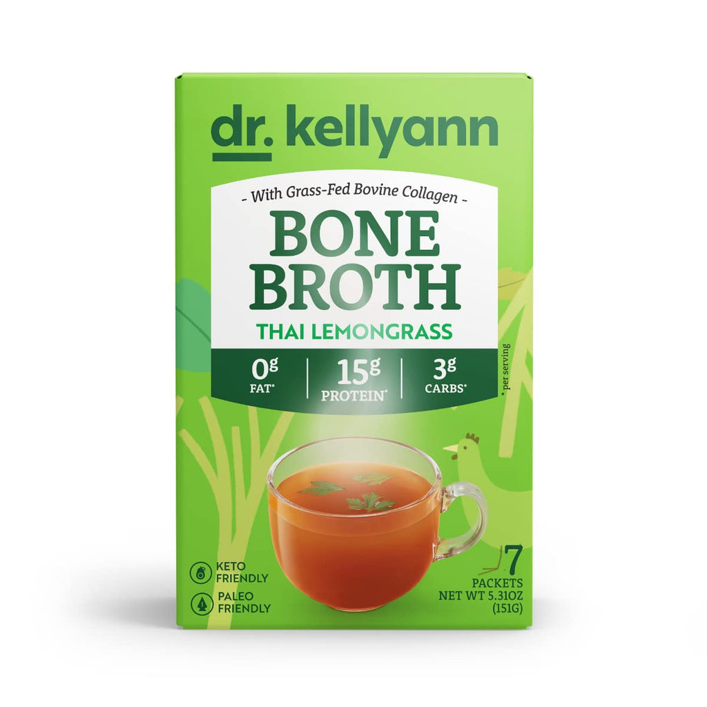 Dr. Kellyann Thai Lemongrass Bone Broth Packets (7 Servings) – 16g Protein, Grass-Fed Hydrolyzed Collagen, Keto & Paleo-Friendly