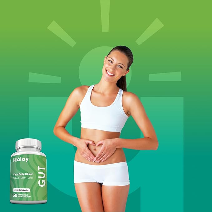 3-in-1 Gut Health Supplement - Debloat Pills - Gas and Bloating - Lactase, Protease, Amylase and Lipase Digestive Enzymes - Peppermint, Turmeric and Psyllium Husk Capsules - Women, Men - 60 Caps Vegan