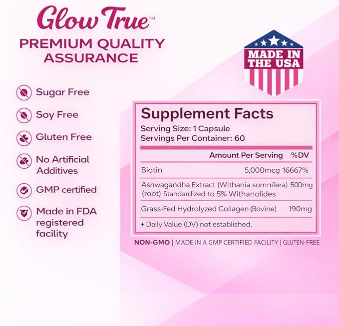 Ashwagandha for Women with Biotin & Collagen – 500mg Female-Optimized Stress & Hormone Support, Hair Skin & Nails – Non-GMO, Gluten-Free Capsules, 60 Count - 2-Month Supply