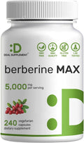 DEAL SUPPLEMENT Berberine Max Supplement with Turmeric, 5,000mg Per Serving, 240 Veggie Capsules – 97% Pure Berberine HCL – 25:1 Root Extract – Vegetarian Friendly, Non-GMO