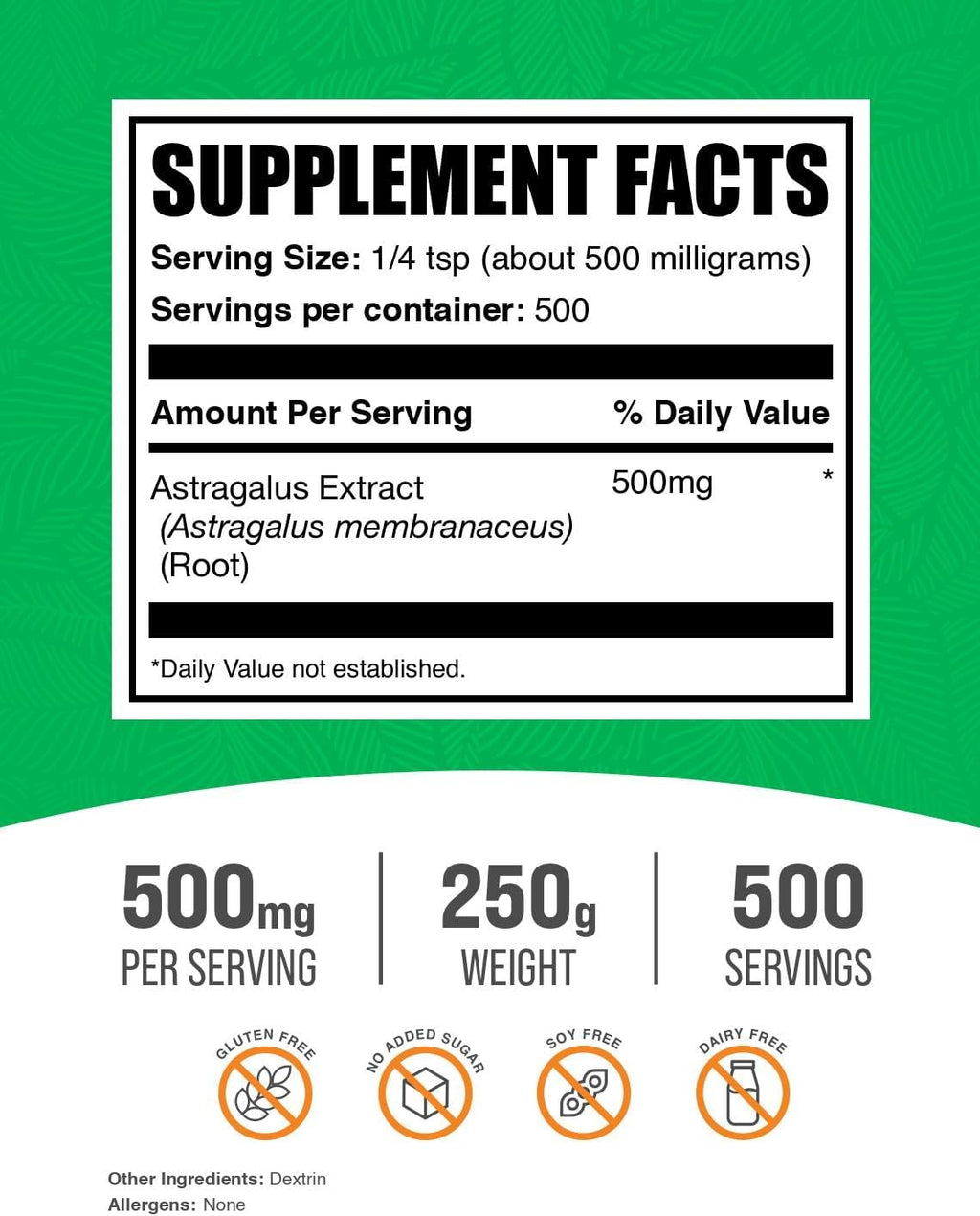 BulkSupplements.com Astragalus Extract Powder - Astragalus Root Powder, Herbal Supplement - Vegan & Gluten Free, 500mg per Serving, 250g (8.8 oz) (Pack of 1)