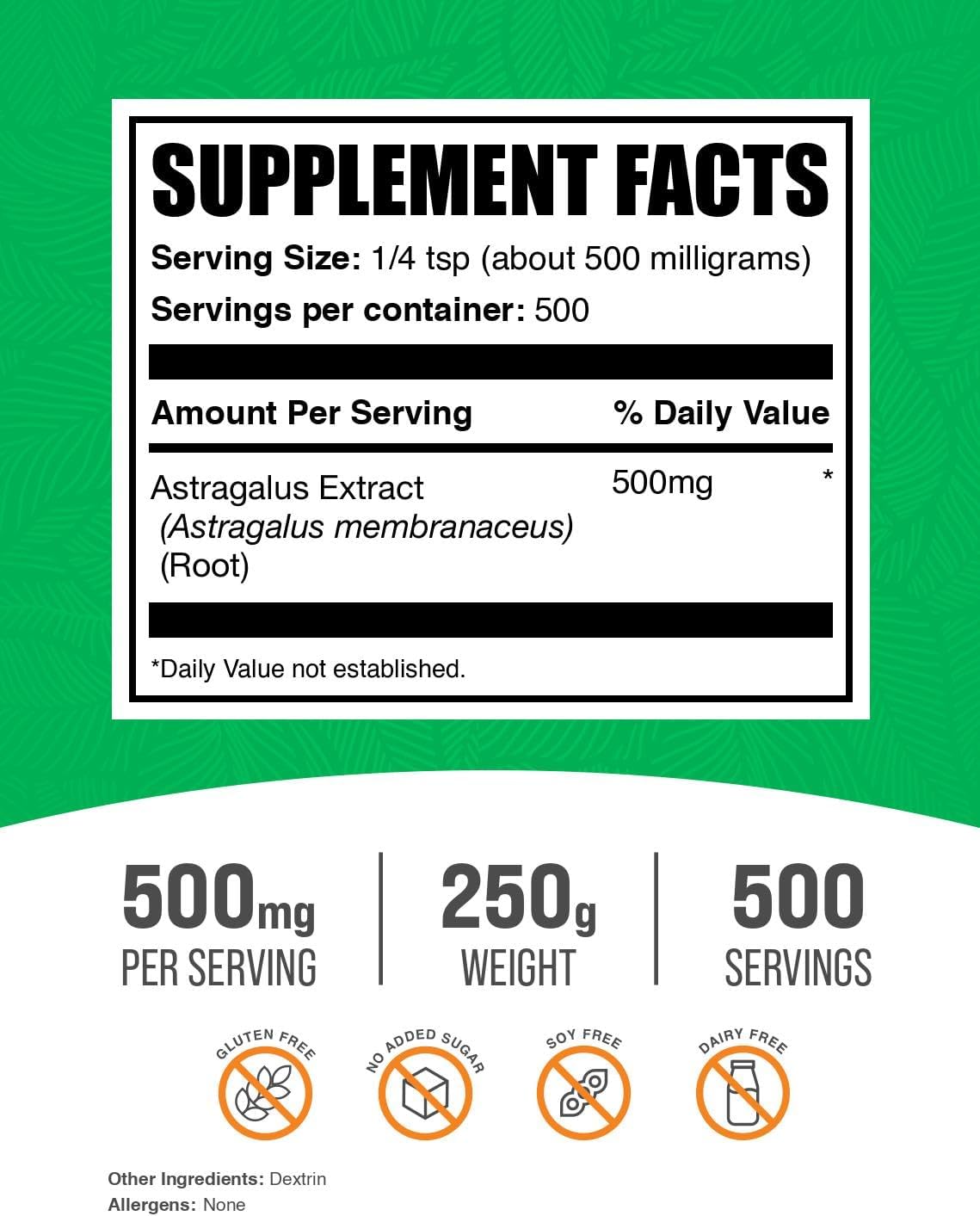 BulkSupplements.com Astragalus Extract Powder - Astragalus Root Powder, Herbal Supplement - Vegan & Gluten Free, 500mg per Serving, 250g (8.8 oz) (Pack of 1)
