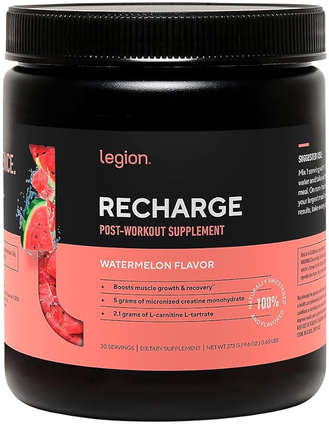 LEGION Recharge Post Workout Supplement - All Natural Muscle Builder & Recovery Drink with Micronized Creatine Monohydrate. Naturally Sweetened & Flavored, Safe & Healthy (Watermelon, 30 Serve)