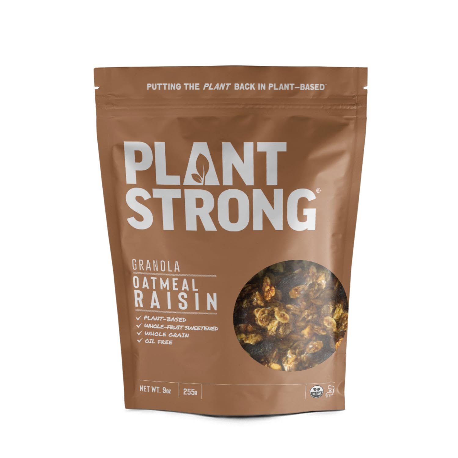 PLANTSTRONG Classic Oatmeal Raisin Cookie Granola Snack Mix - Whole Grain, Naturally Sweetened With Fruit, Plant Based, Oil Free - Pack of 4 x 9oz Bags