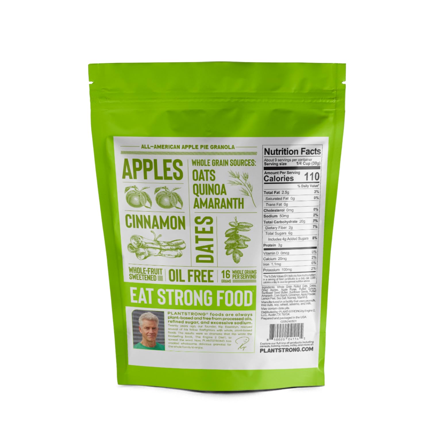 PLANTSTRONG All American Apple Pie Granola Snack Mix - Whole Grain, Naturally Sweetened With Fruit, Plant Based, Oil Free - Pack of 4 x 9oz Bags
