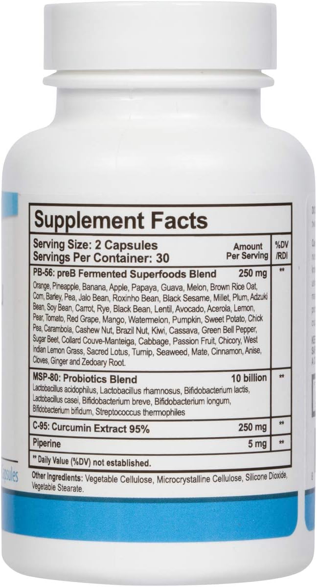 Physio Flora Curcumin Piperine, Probiotics and Prebiotics for Gut, 60 Veggie Capsules (4 Pack)