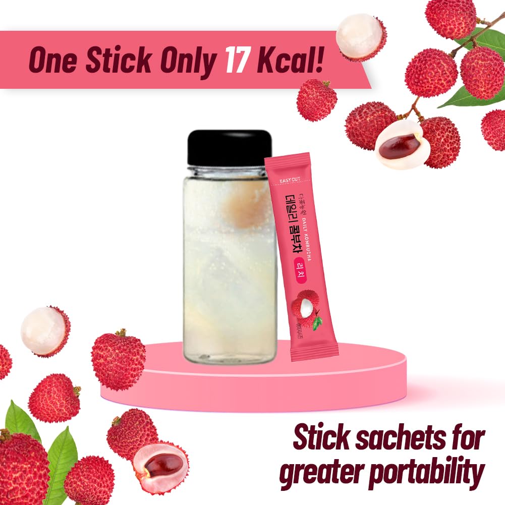KAYFOOD-Kombucha-Lychee-Garden-Daily Zero Sugar, Diet, Gut Healthy Sparkling Beverage, Fermented Korean Drinks for Iced Tea Hot Tea, Workout T (20ST)