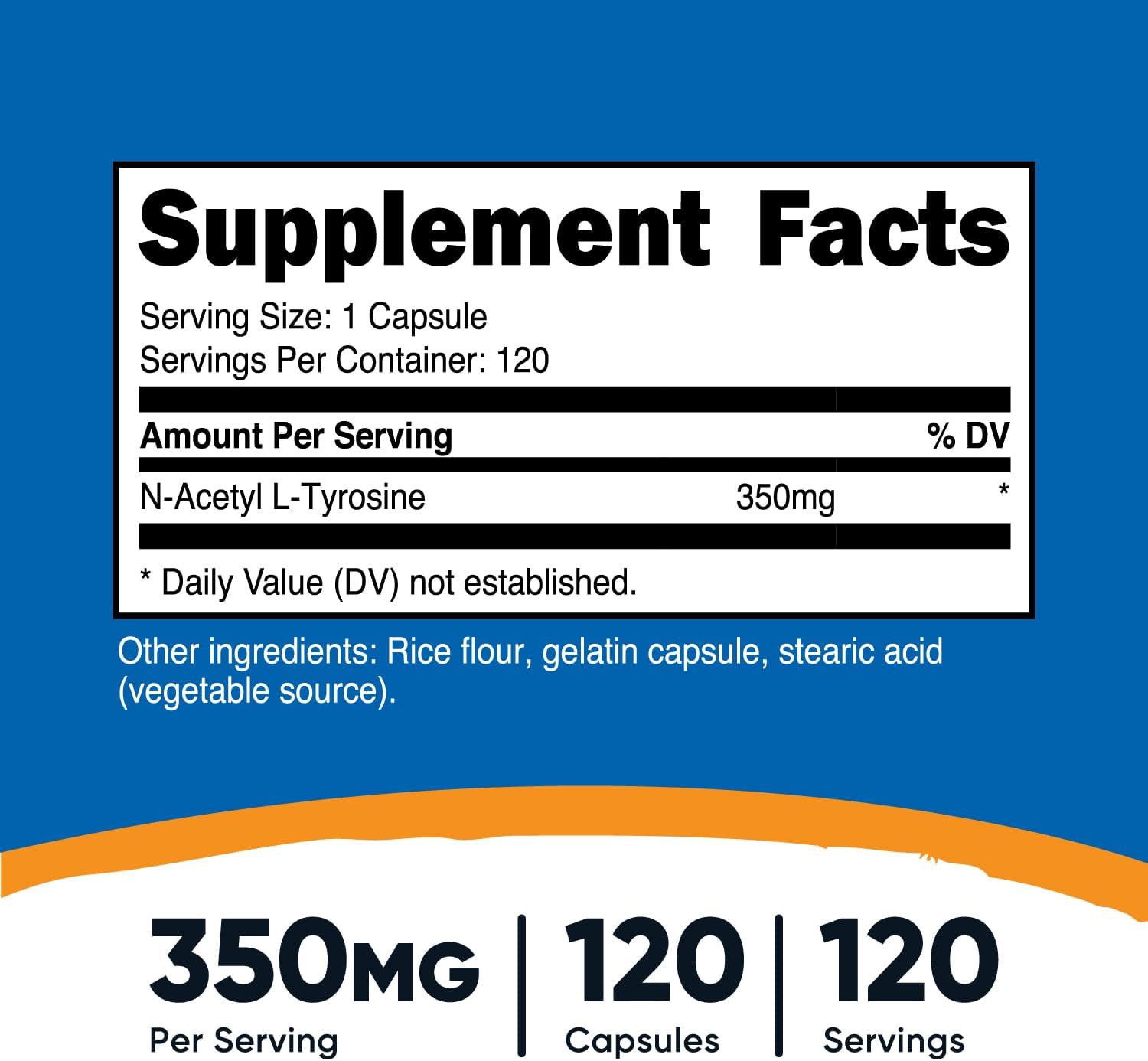 Nutricost N-Acetyl L-Tyrosine (NALT) 350mg, 120 Capsules (3 Bottles) - Gluten Free, Non-GMO
